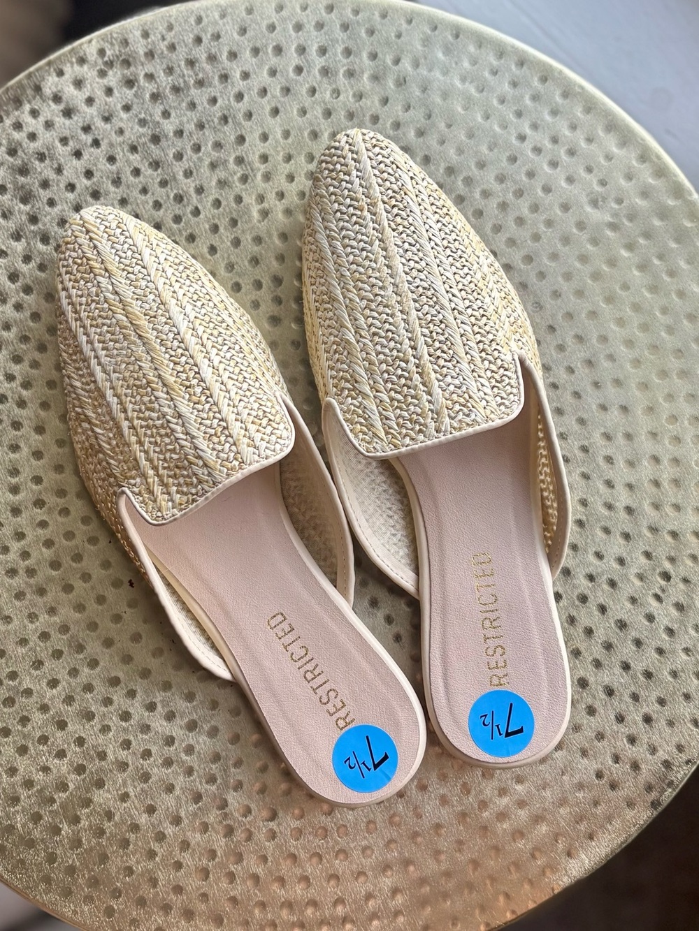 Restricted Brand Women's Beige Woven Raffia Slide Mules